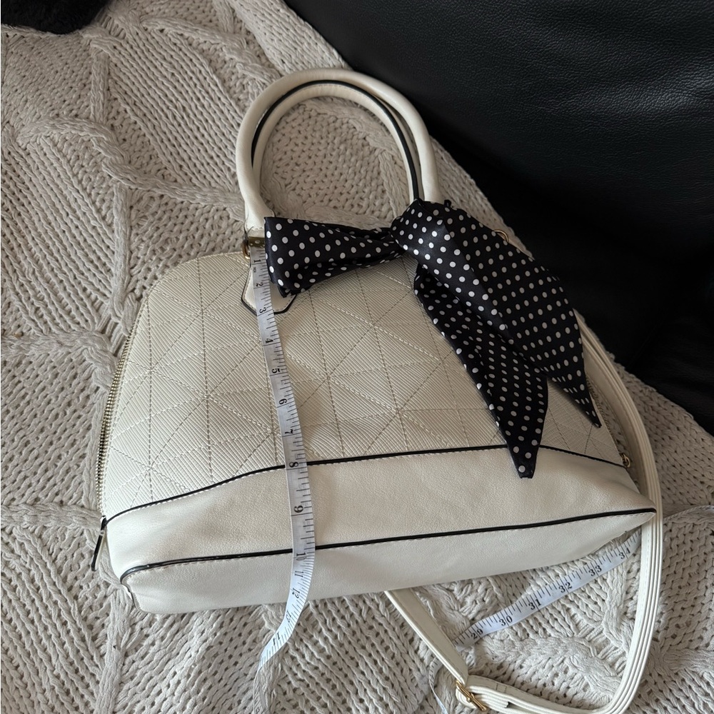 Aldo White Structured Satchel with Black Polka Dot Scarf - Picture 7 of 7